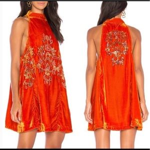 Free People Velvet Swing Dress - Rust/Orange